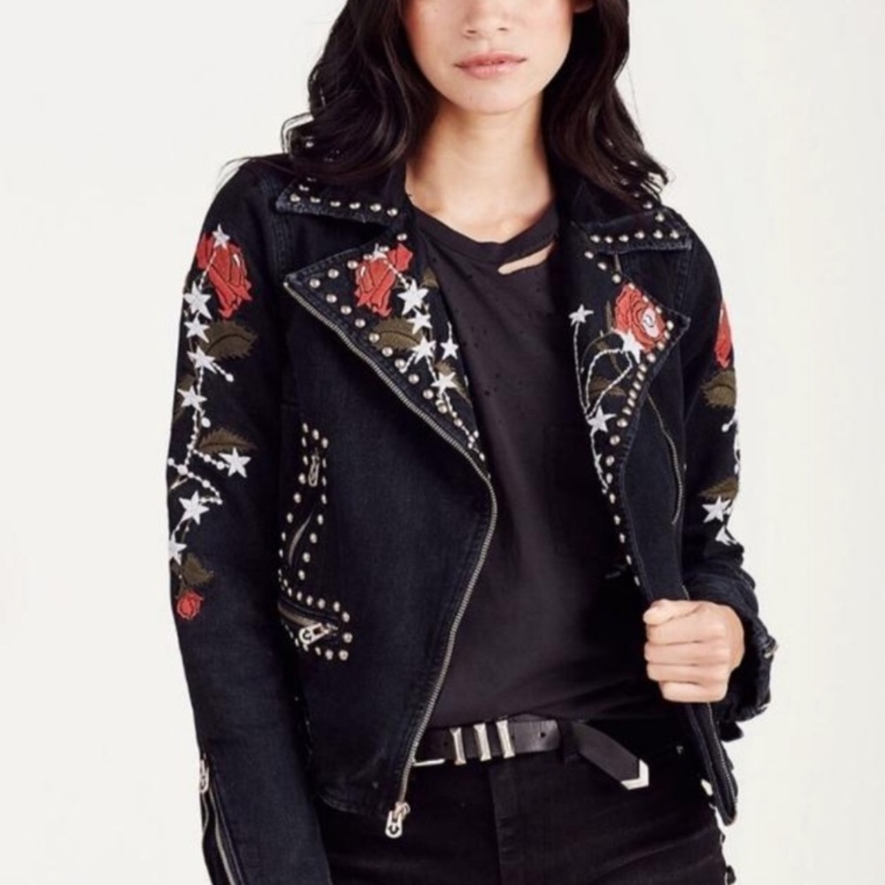 True religion moto jacket roses